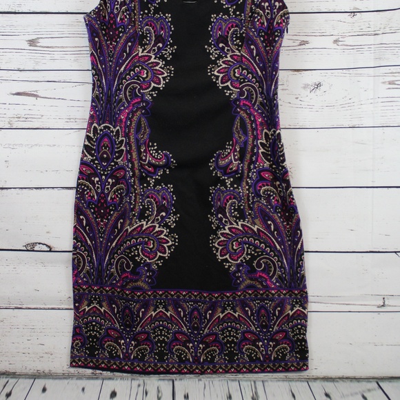 NEW YORK & COMPANY PURPLE PAISLEY SLEEVELESS SHEATH MINI DRESS P007 - Picture 7 of 8